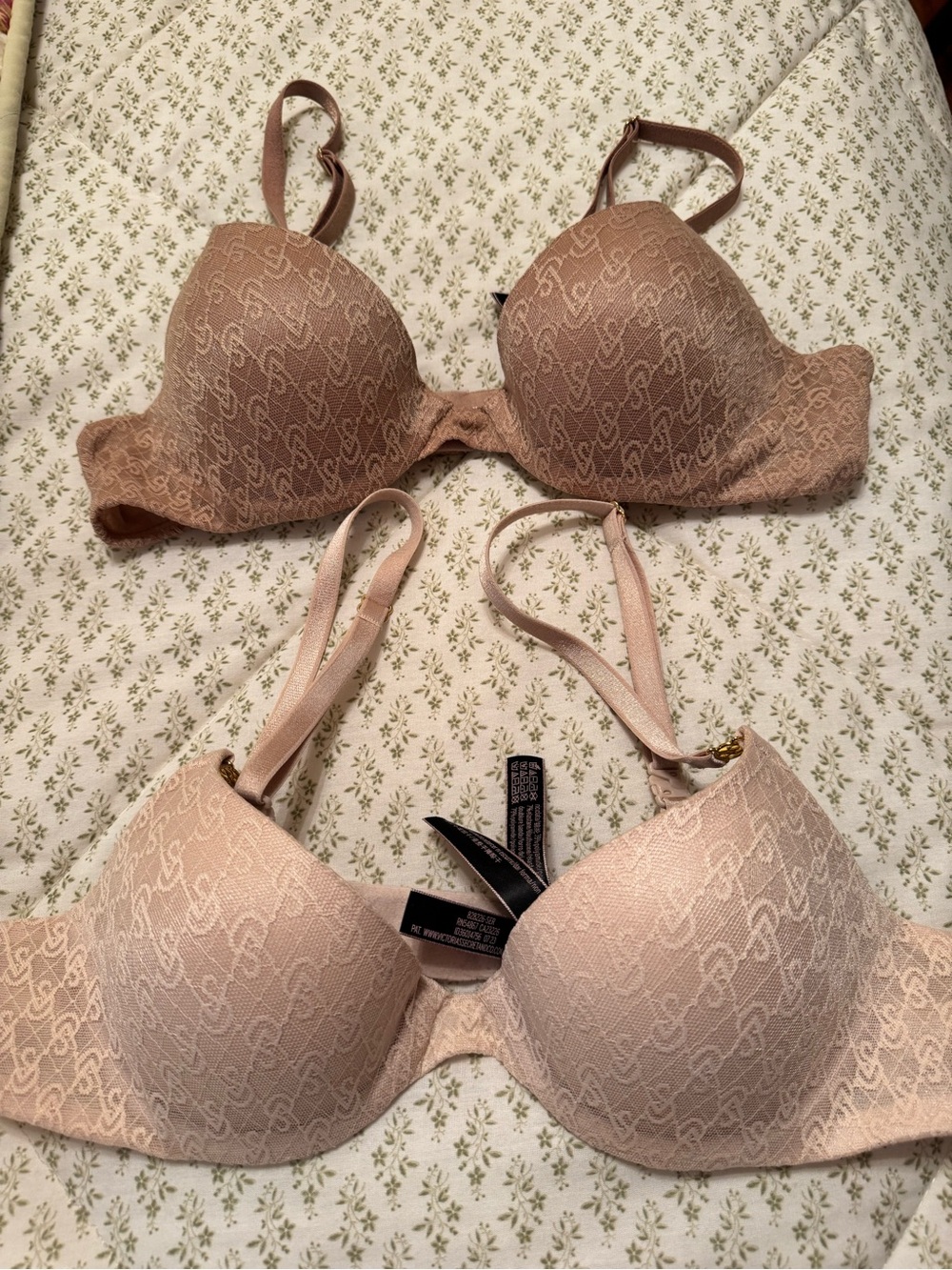 Victoria's Secret Nude Blush Lace-Effect Padded Bras - Duo